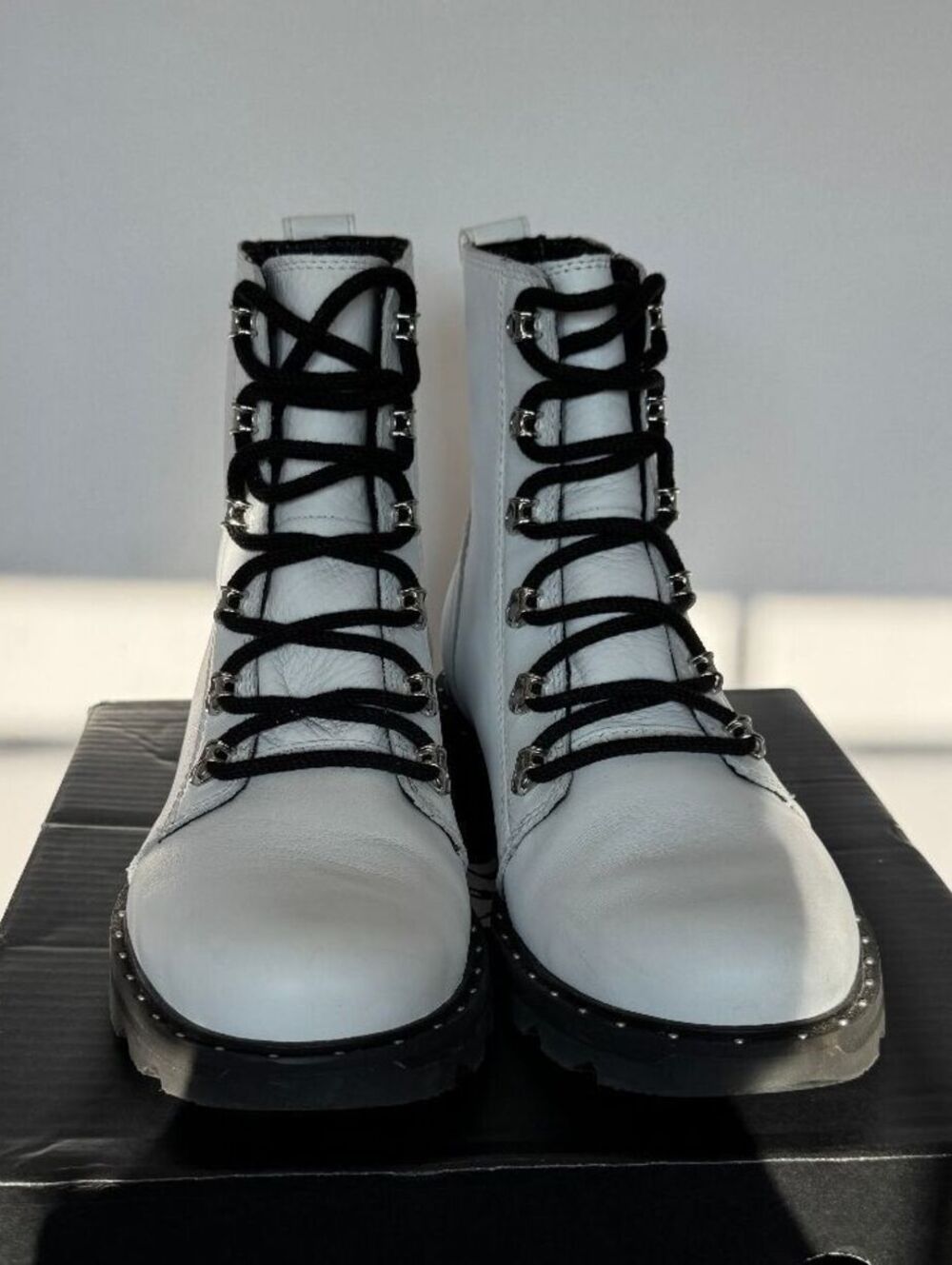 SOREL Lennox Lace Waterproof Leather Combat Boots White 8.5